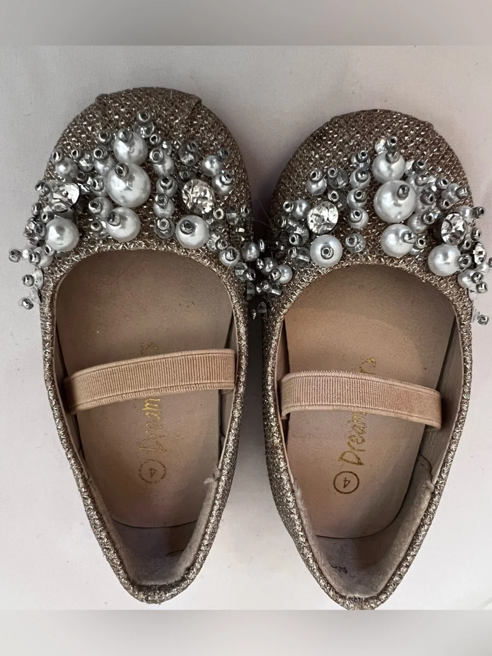 Dream Pairs Gold Glitter Pearl & Crystal Embellished Ballet Flats